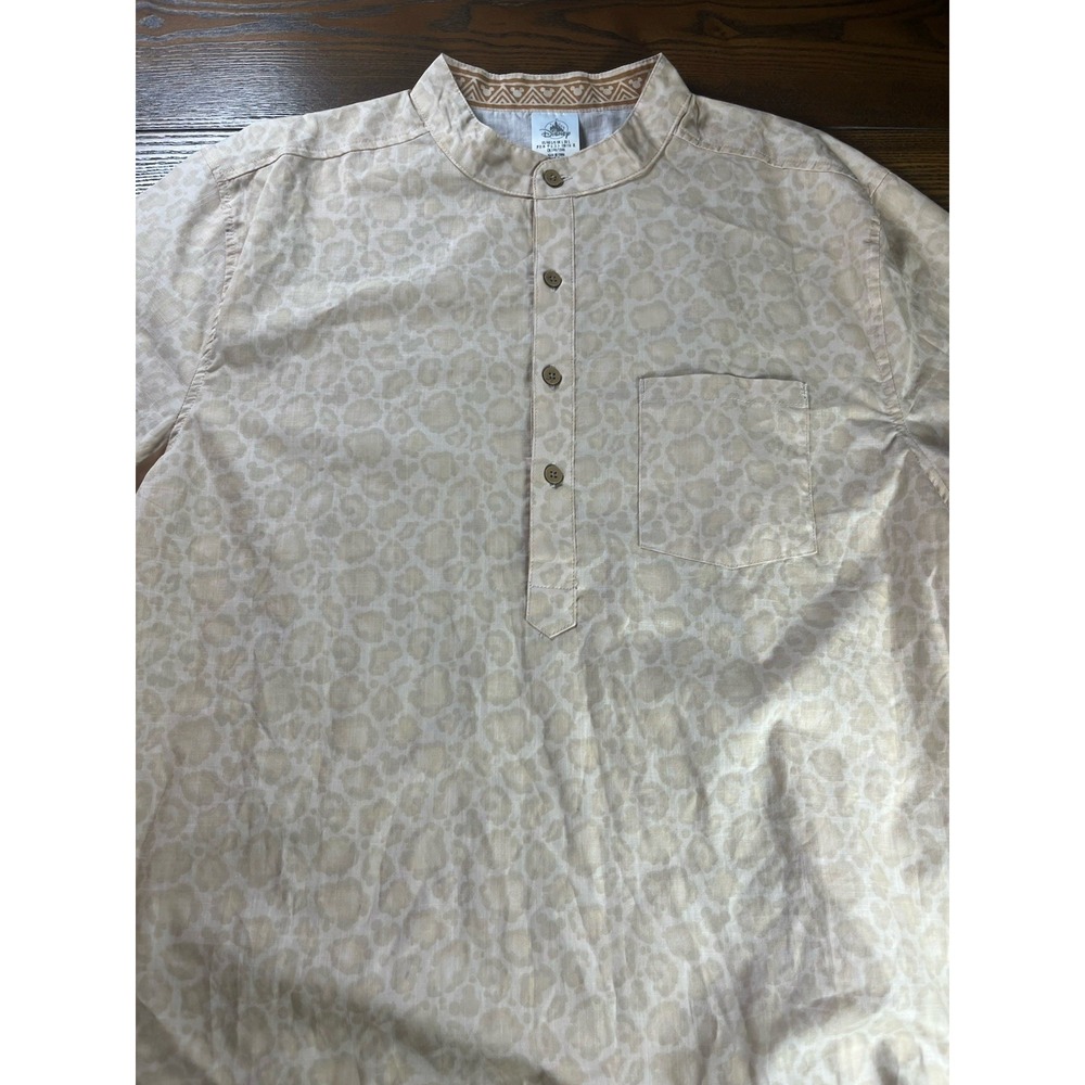 Disney Lion King Grandad Collarless Shirt Men's Large Beige Animal Print